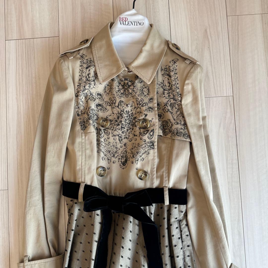 RED VALENTINO トレンチコート ベージュ　プリーツ　リボン S