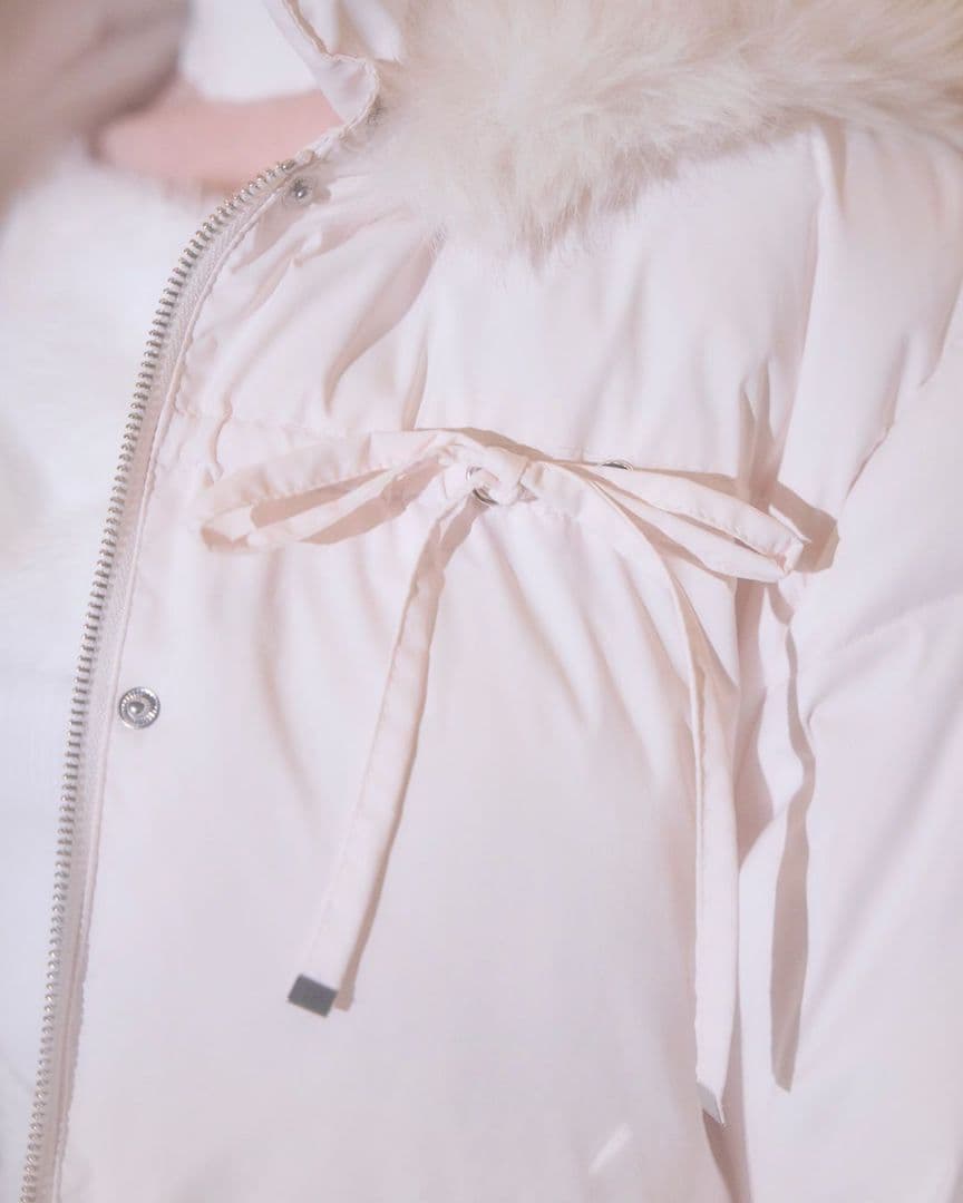 ミシェルマカロン　ファーフードリボンダウンコート　ピンク　XS