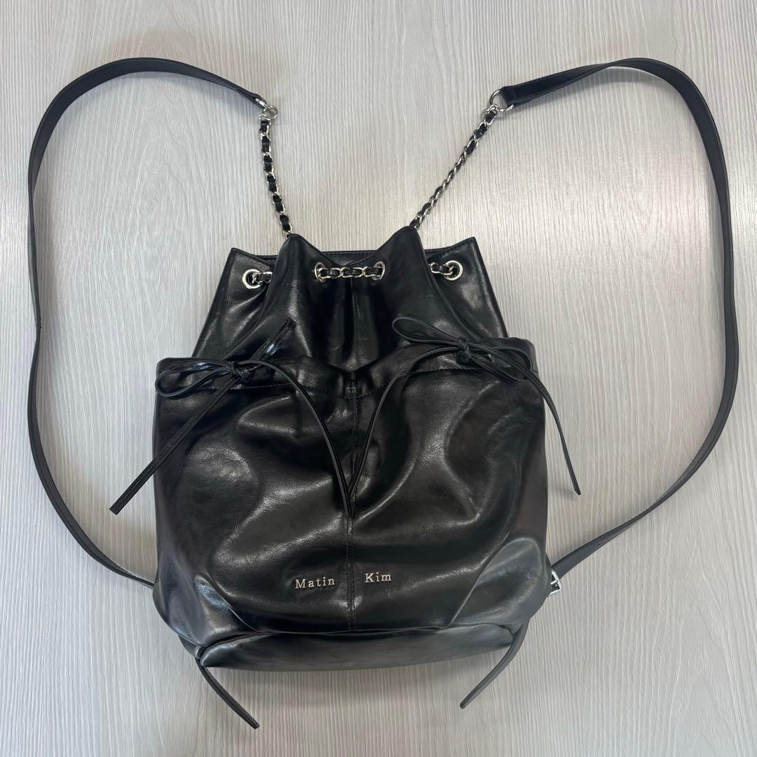 きなこ Martin Kim ドローストリングリボンバックパック 黒