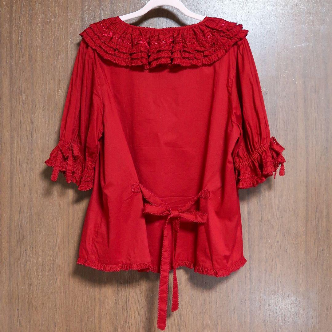 PINK HOUSE ローンフリルブラウス 赤