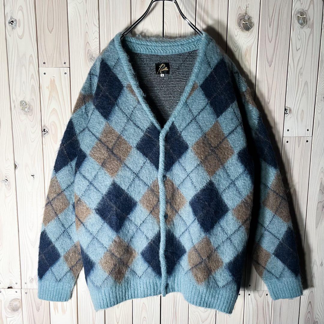 【極美品 コラボ L】ニードルズ 総柄 ダイヤ モヘア カーディガン