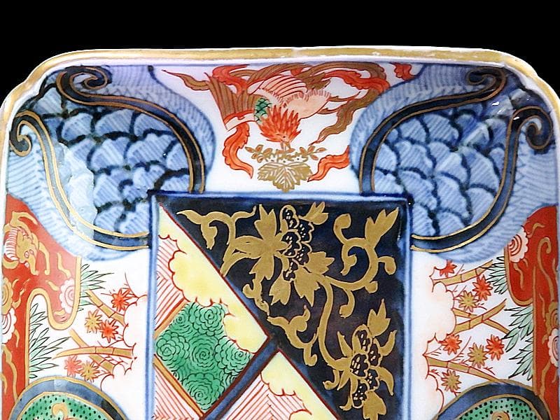 大聖寺伊万里　金襴手　宝尽くしに鳳凰　石畳紋の図　長皿　1296AS-DBn