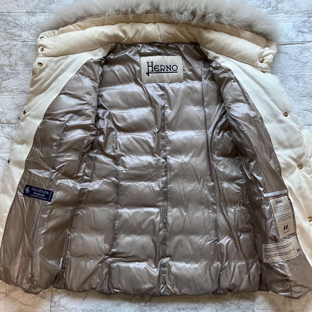 美品◎HERNO ダウン PIACENZA カシミヤ シルク フォックスファー