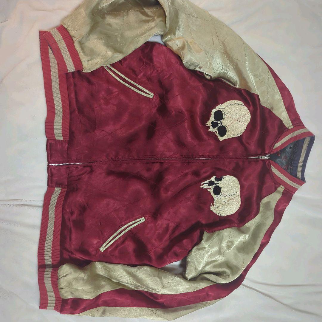 花旅楽団　スカジャン　リバーシブル　ドクロ　和柄　光沢文字