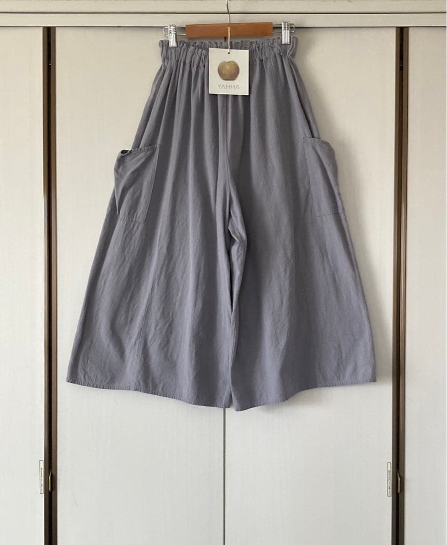 ヤンマ産業 会津木綿 キュロットパンツ(ライトグレー) 長めのロング丈