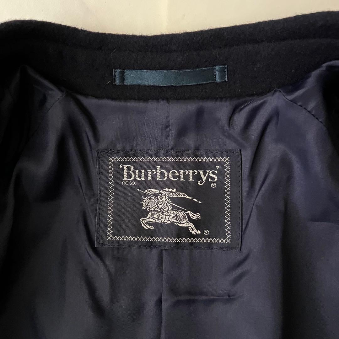 バーバリー ダブルフェイス ロングコート ネイビー ノバチェック カシミヤ混 M