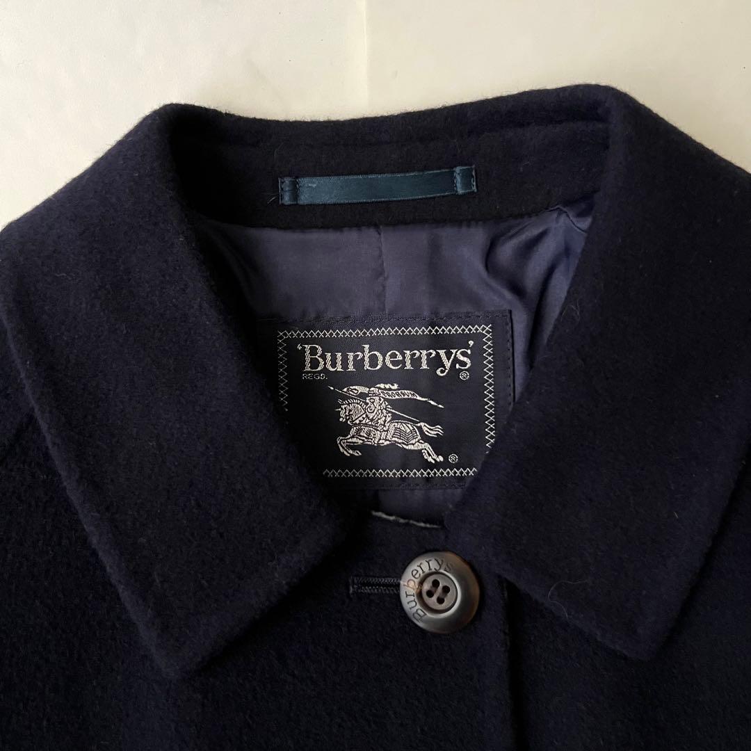 バーバリー ダブルフェイス ロングコート ネイビー ノバチェック カシミヤ混 M