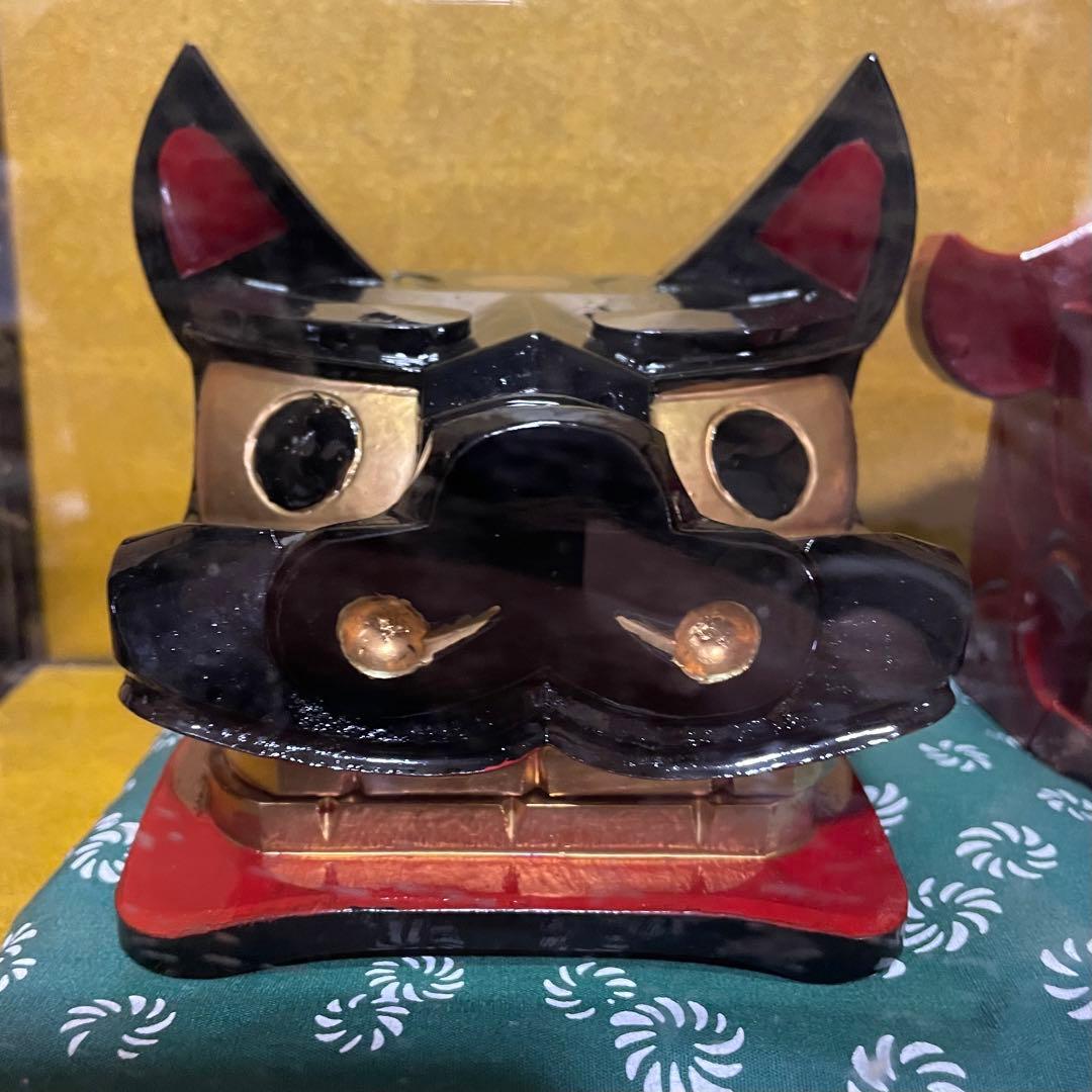 酒田獅子頭 置物 雄雌黒赤一対 伝統工芸品 和風インテリア