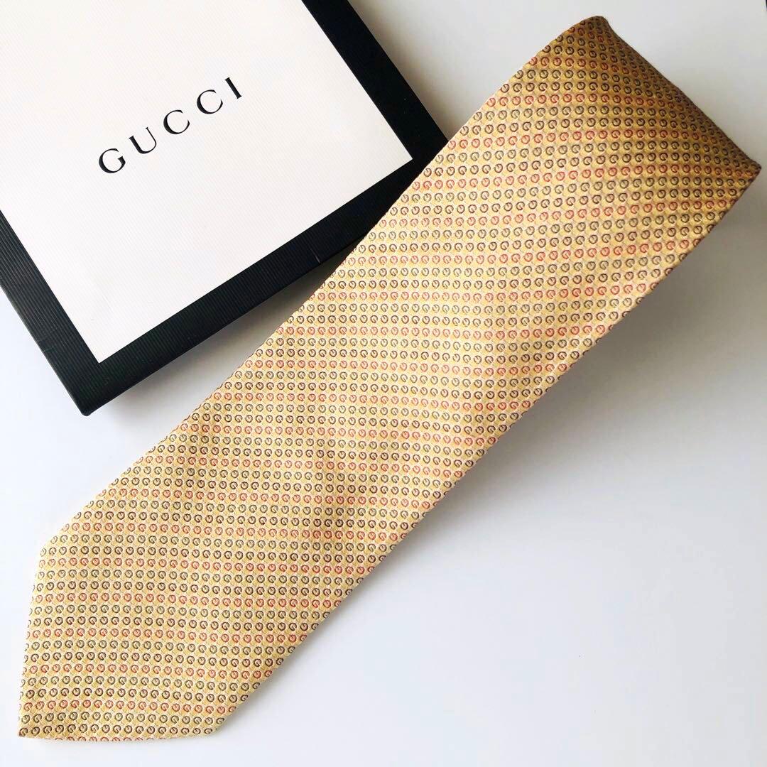GUCCI ネクタイ 紋章柄 イエロー