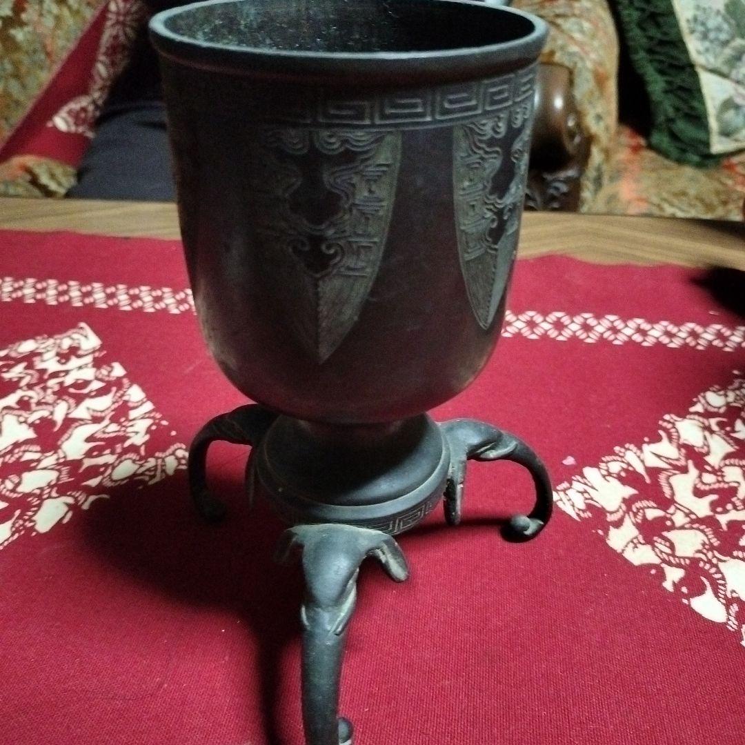 花瓶　置物　象足三足　銅器