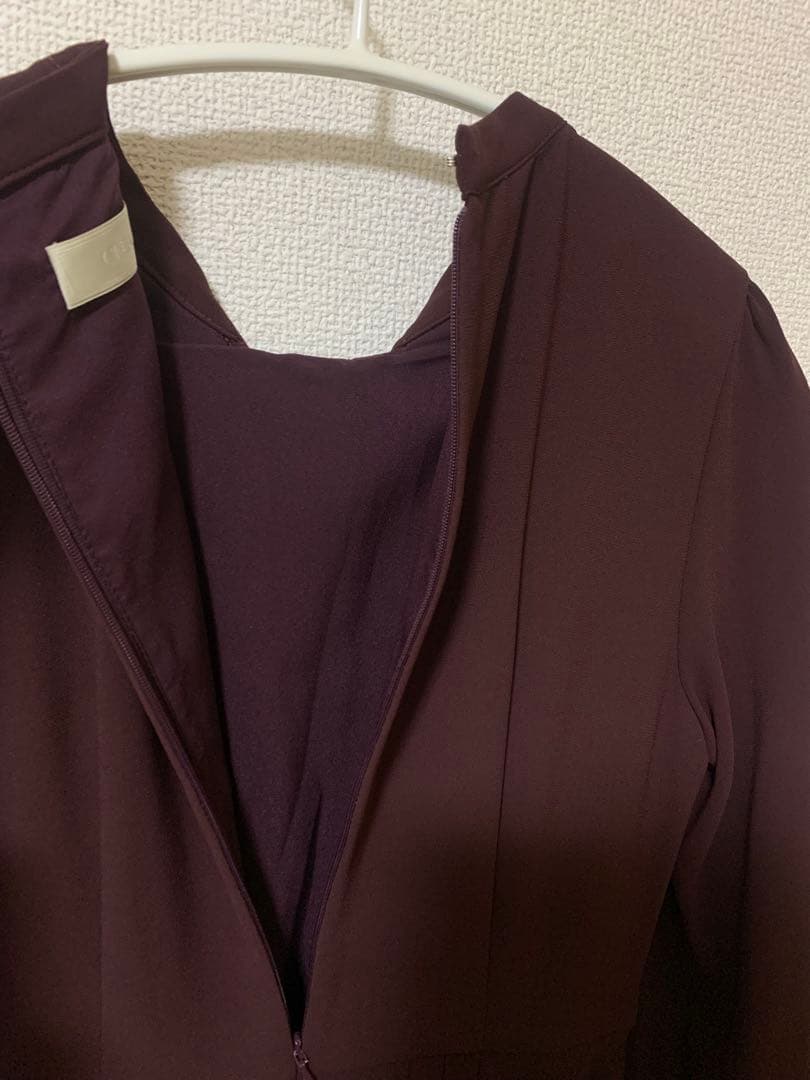 (美品)セルフォード ボウタイプリーツワンピース ワインレッド 34サイズ