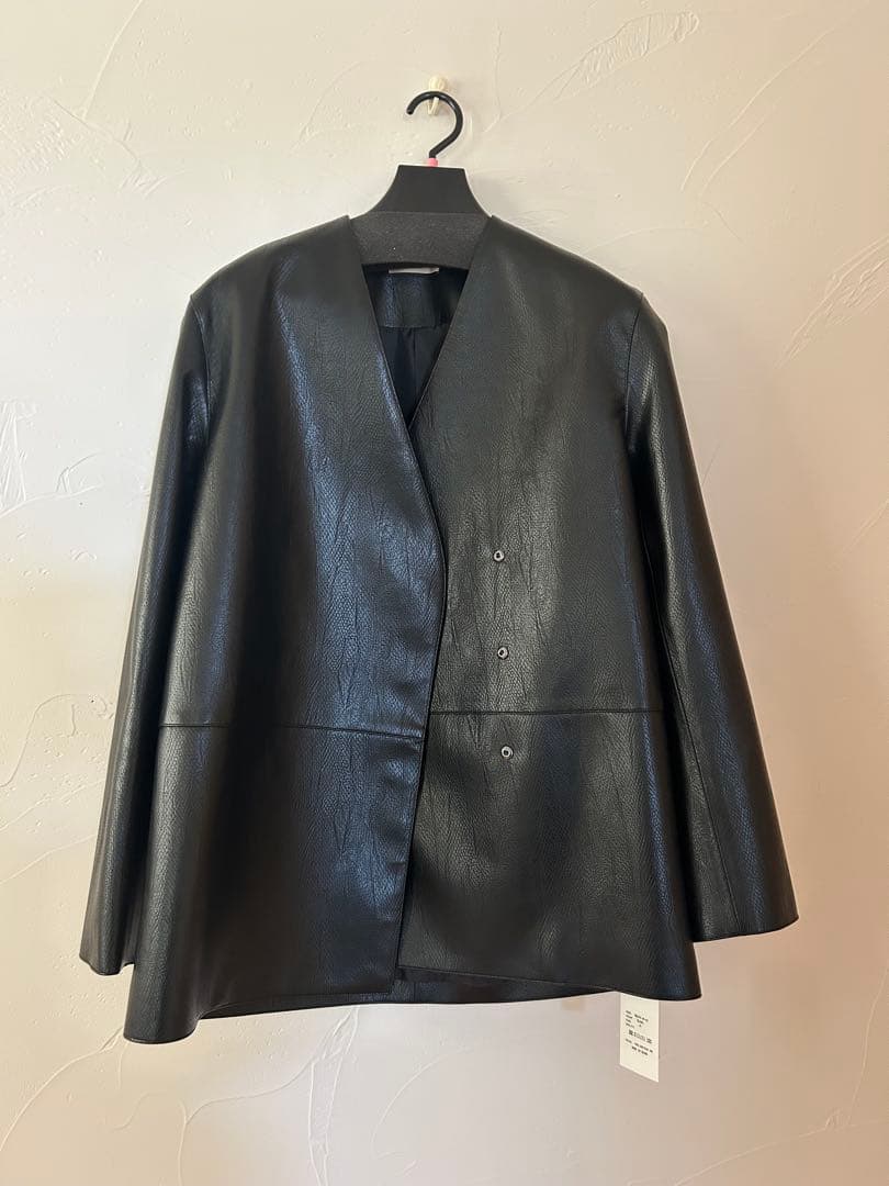 neau サイズ0 Collarless Leather Jacket レザー調