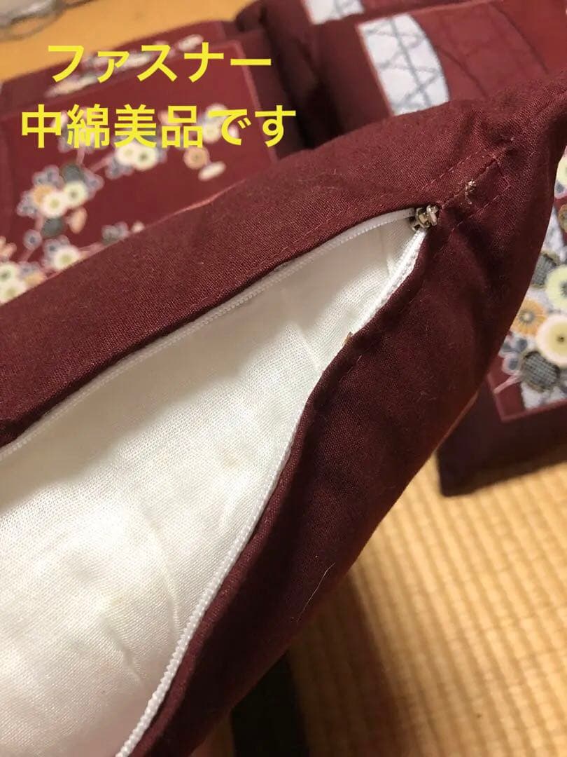 最高級 座布団♦️ふかふか　ワインレッド和柄6枚セット♦️厚さ10㎝♦️送料込