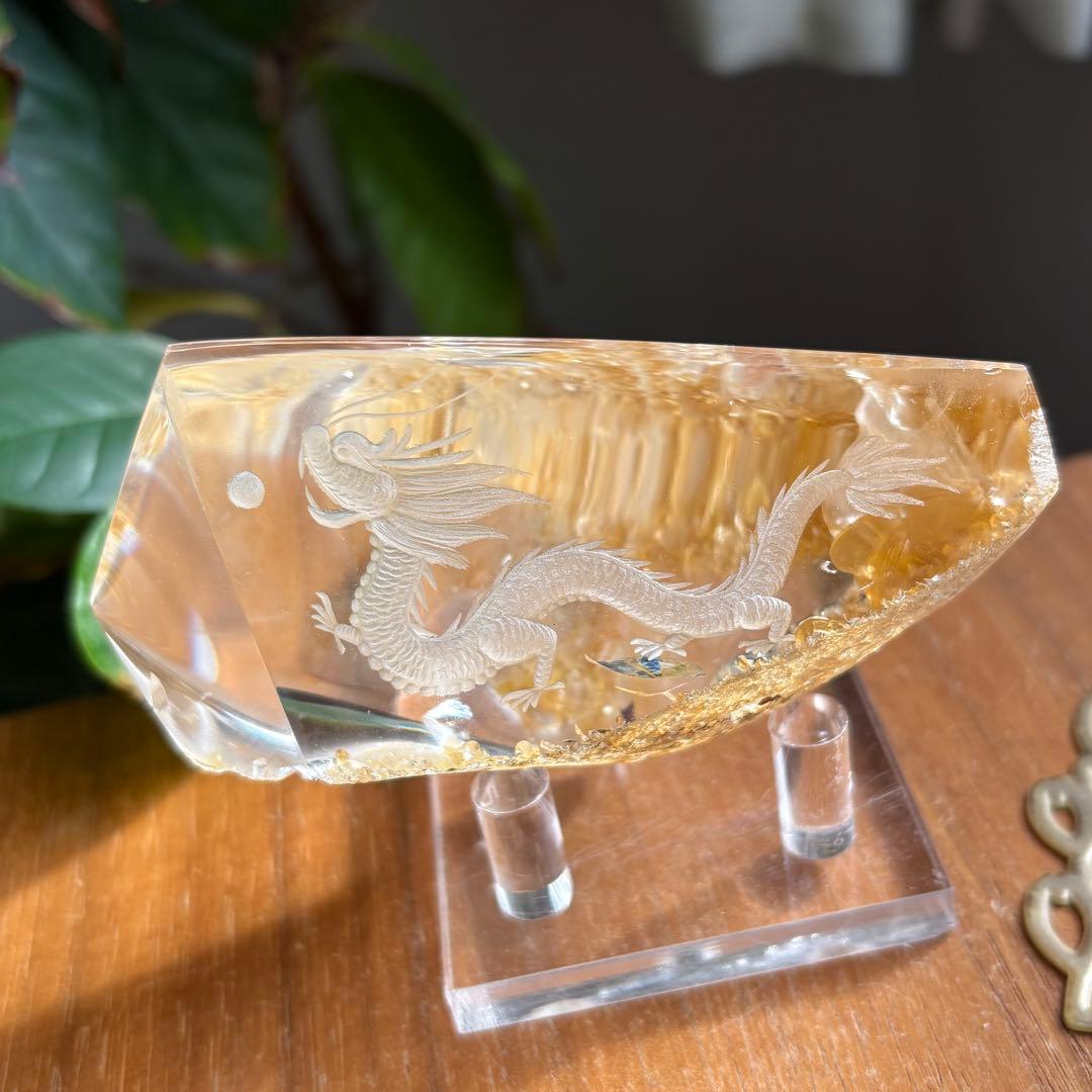 天然石 ガーデンクォーツ 皇帝龍彫り191g