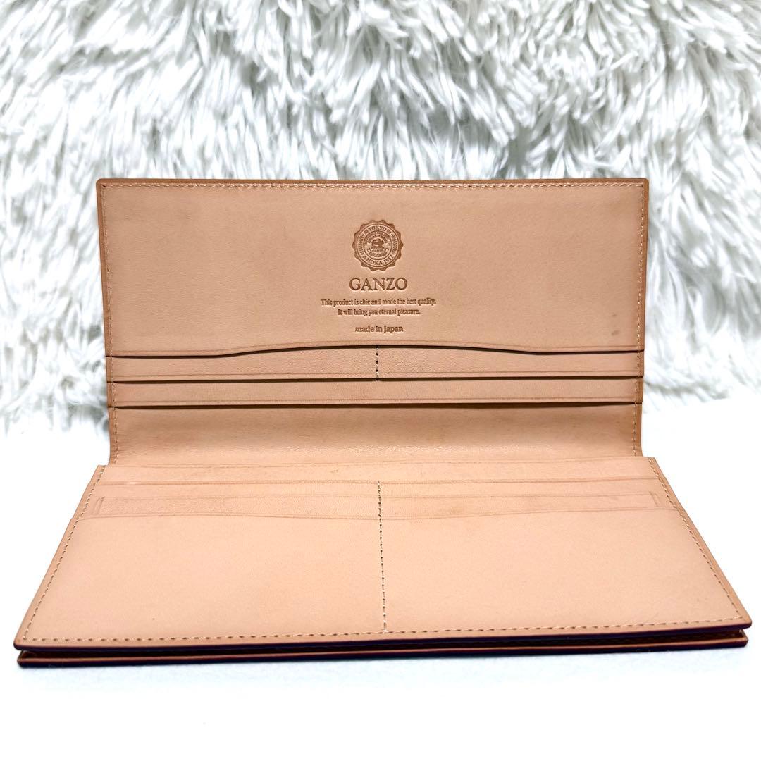 極美品 ガンゾ コードバン 通しマチ 長財布 ダークグリーン 57878 馬革