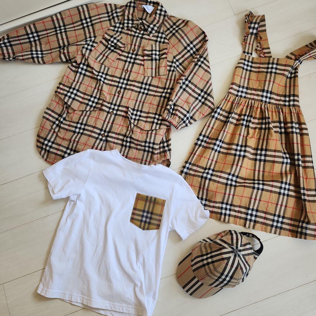 人気　BURBERRY　チェック ワンピース シャツ Tシャツ キャップ セット
