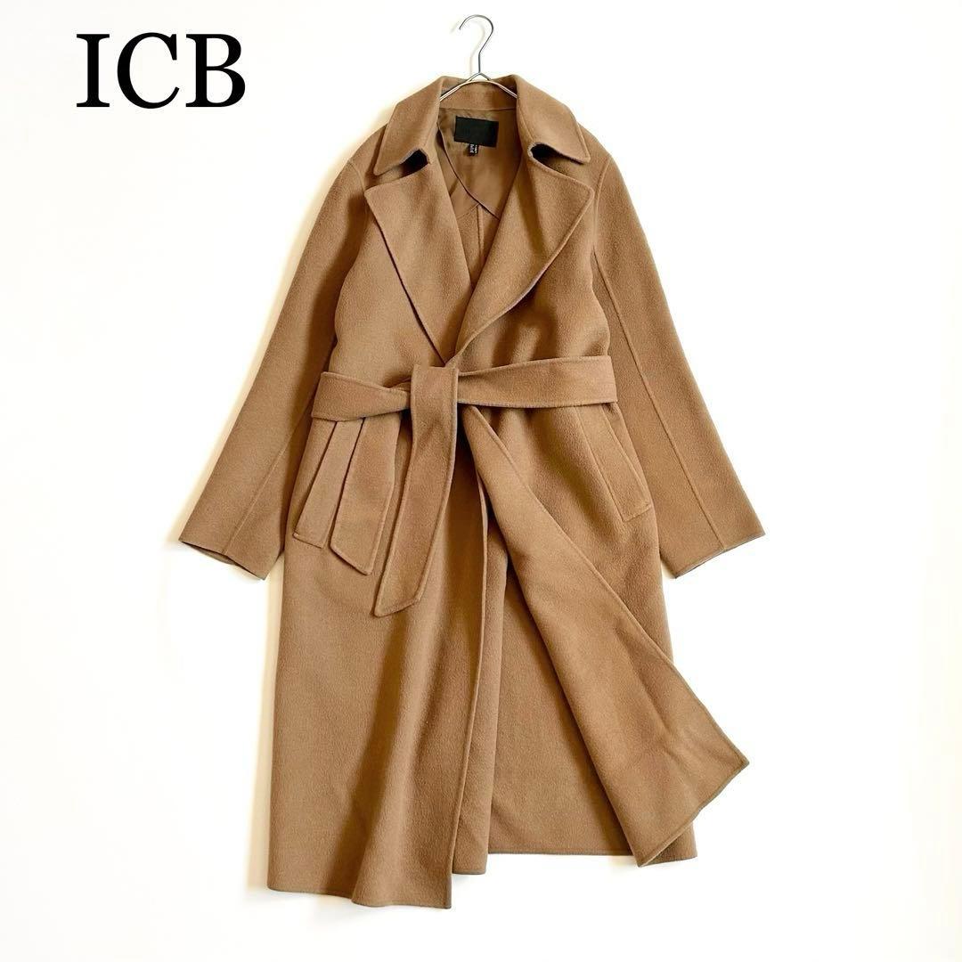 3084y美品 ICB カシミヤ混ロングリバーコート キャメル ベルト付き