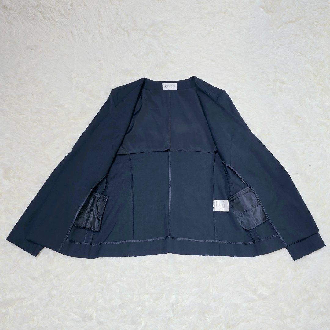 ✨極美品✨PLST プラステ リネン混 ノーカラー パンツ セットアップ 紺 M