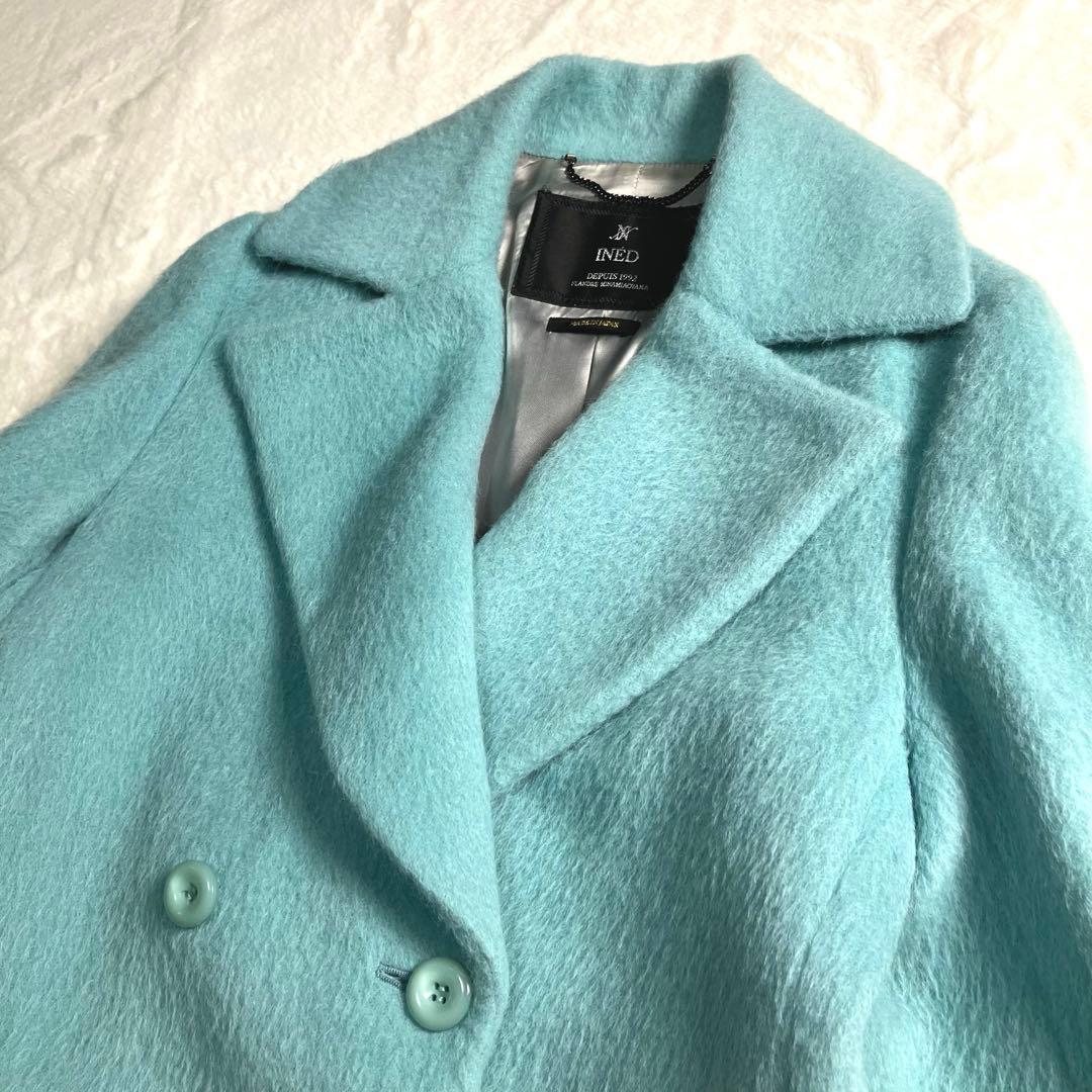 INED✨アルパカウールシャギーコート　ダブルブレスト　ミントグリーン　日本製M