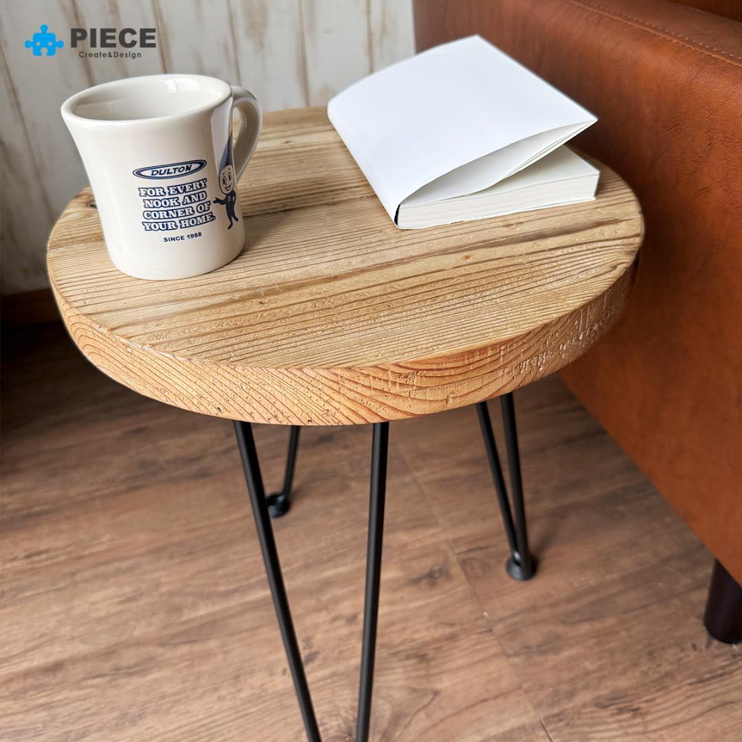 サイドテーブル 足場板 古材 アイアン 丸型 37cm ヴィンテージ カフェ ②