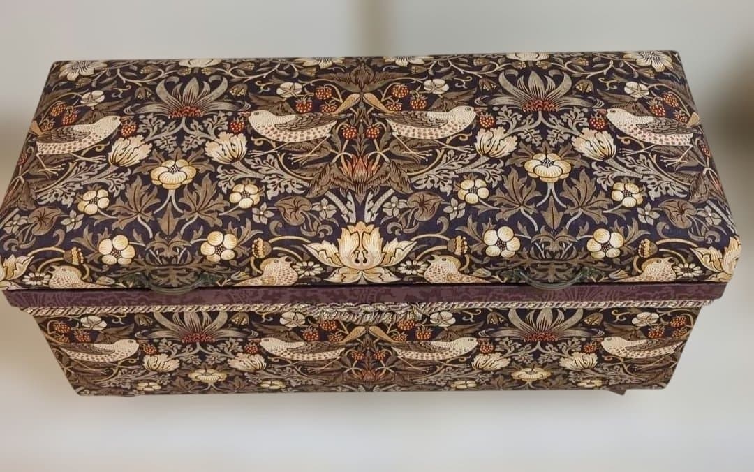 【インテリア茶箱】ウィリアムモリスの生地で作った収納箱　ハンドメイド　大サイズ