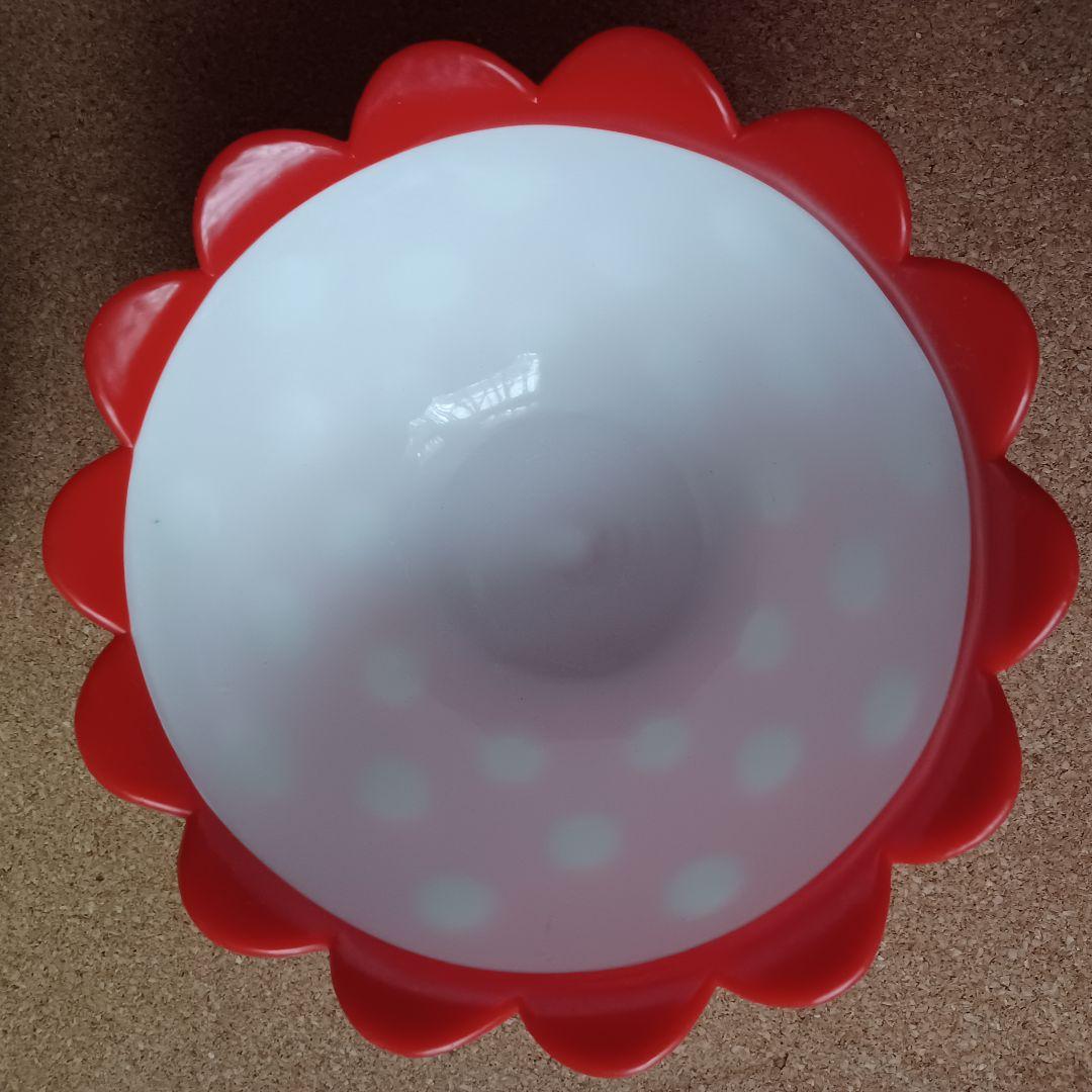 昭和レトロポップ　NKC　フラワー型プラスチックボウル水玉柄　6点　赤黄色黄緑