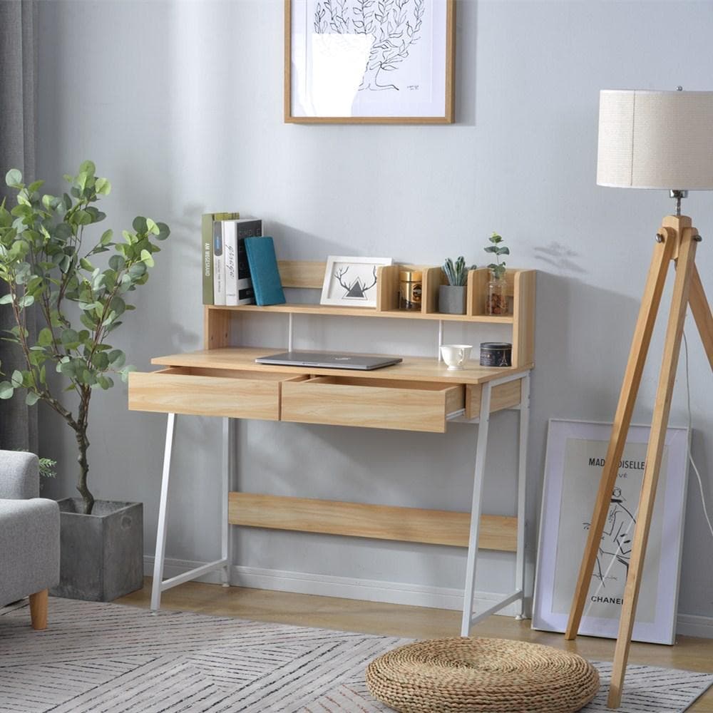 【ナチュラル】パソコンデスク 引き出し付き　収納台　ミシン台 学習机 勉強机