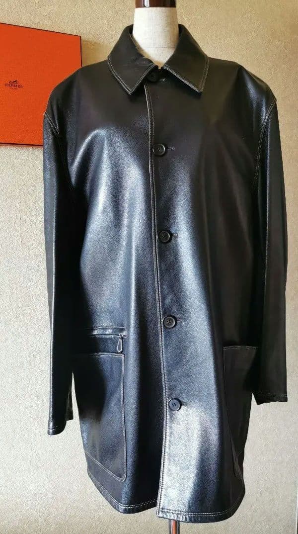 ✨■エルメス■本革✨48■コート■H刺繍有✨