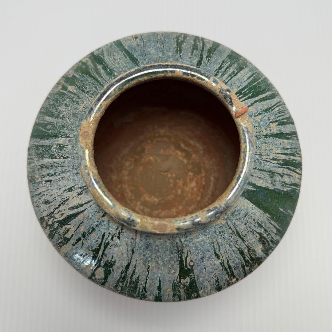 希少 中国 漢時代 漢緑釉 銀化小壺 壺 共箱付 土 泥 付き