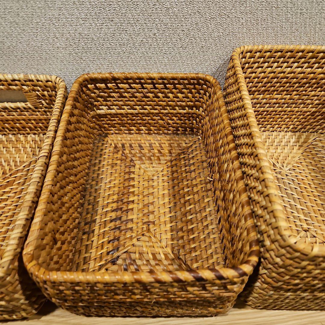 sara　無印重　なるラタン長方形バスケット 取っ手付きスタッカブル　7点