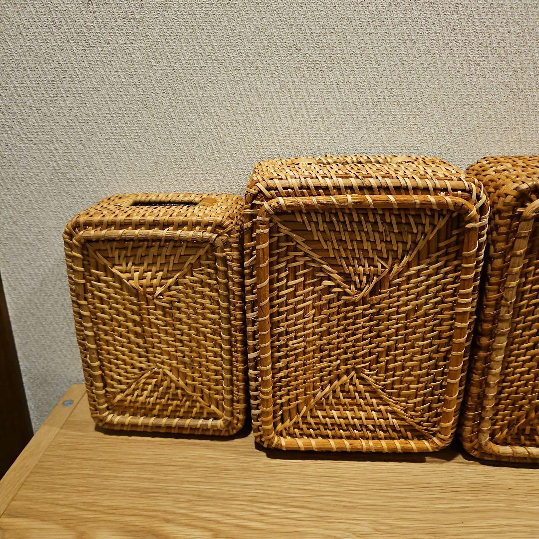 sara　無印重　なるラタン長方形バスケット 取っ手付きスタッカブル　7点