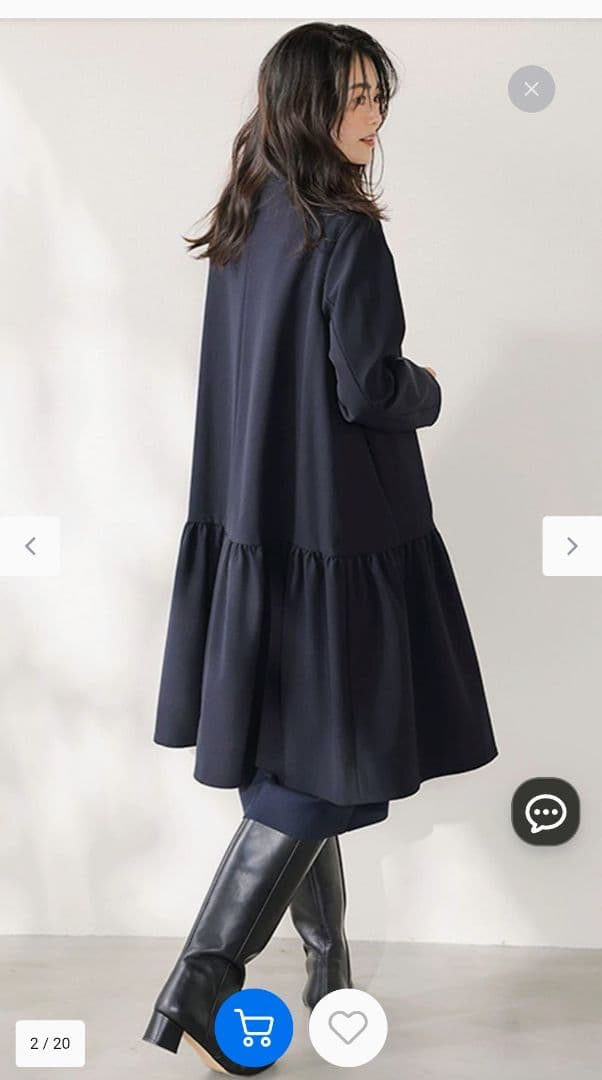 新品　組曲ネイビーダブルクロスストレッチノーカラーコート