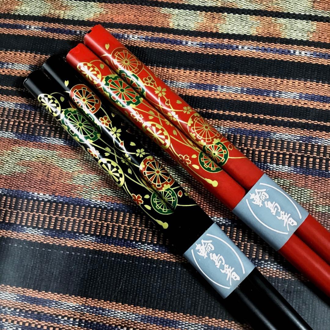 『ウレうー特価』　九谷焼　青粒×赤粒　夫婦ご飯茶碗　輪島塗　夫婦箸