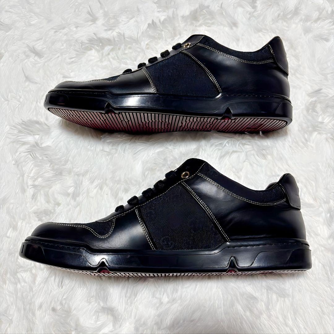 美品/グッチ GUCCI スニーカーGGキャンバス /レザー黒 25.5cm