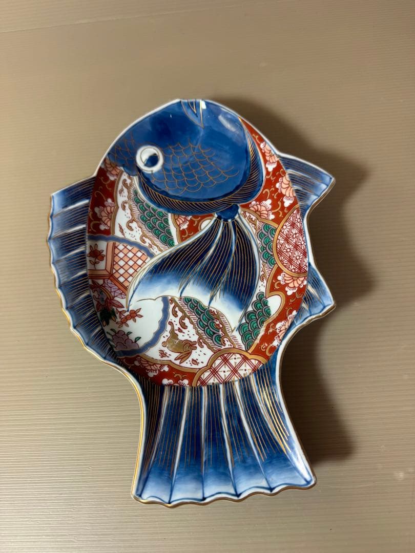 2819 希少　林九郎窯　染錦波兎　鯛型焼物皿　鯛　鯛皿　25cm