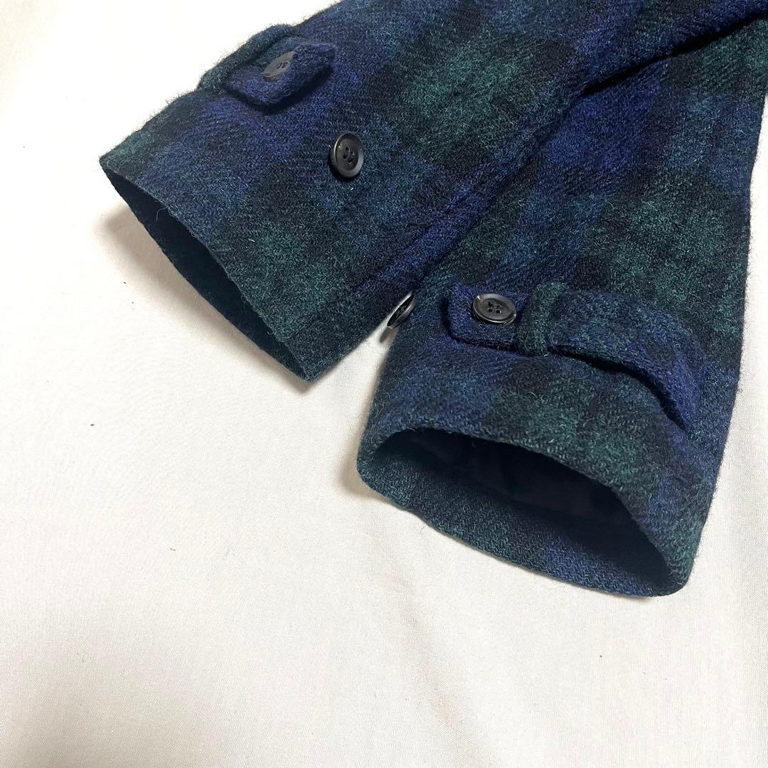 【美品】ハリスツイード　ロングステンカラーコート　ブラックウォッチチェック XL