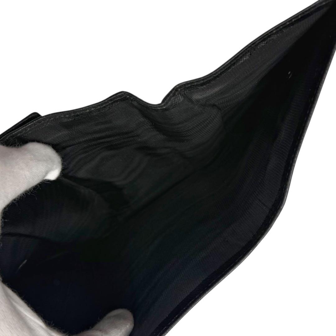 【美品】プラダ PRADA 三つ折り財布 サフィアーノレザー ブラック 小銭入れ