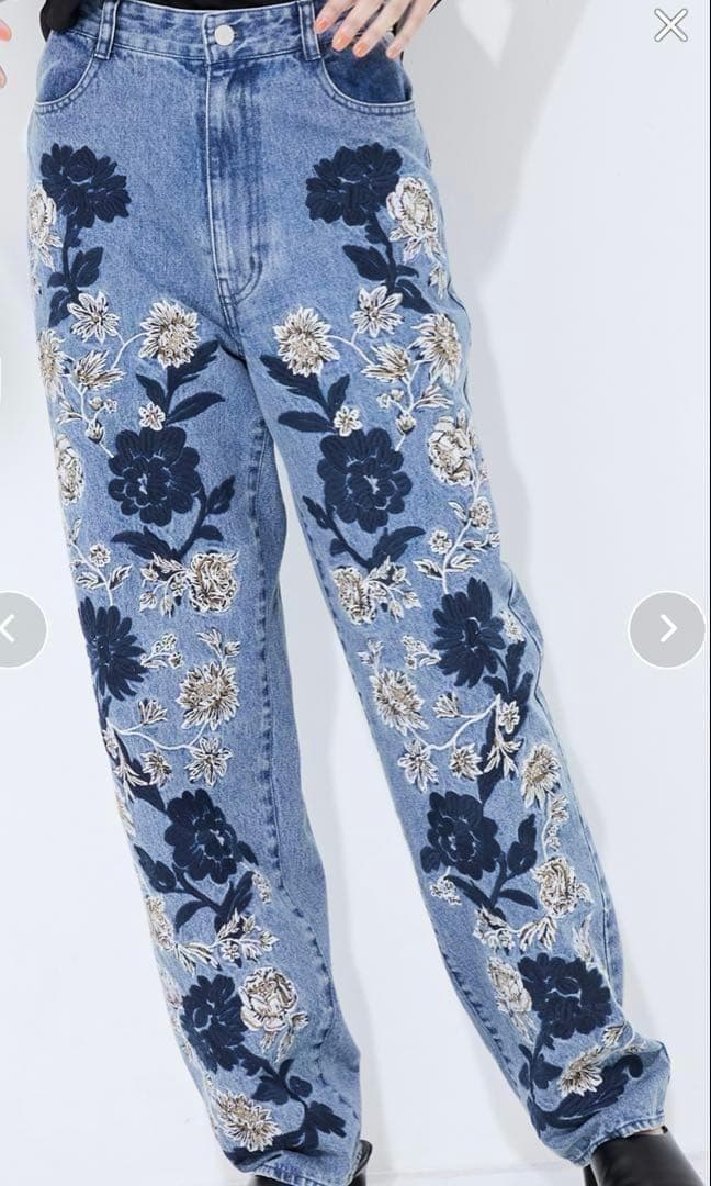 CLANE クラネ フラワーエンブロイダリーパンツ デニム 刺繍 総柄