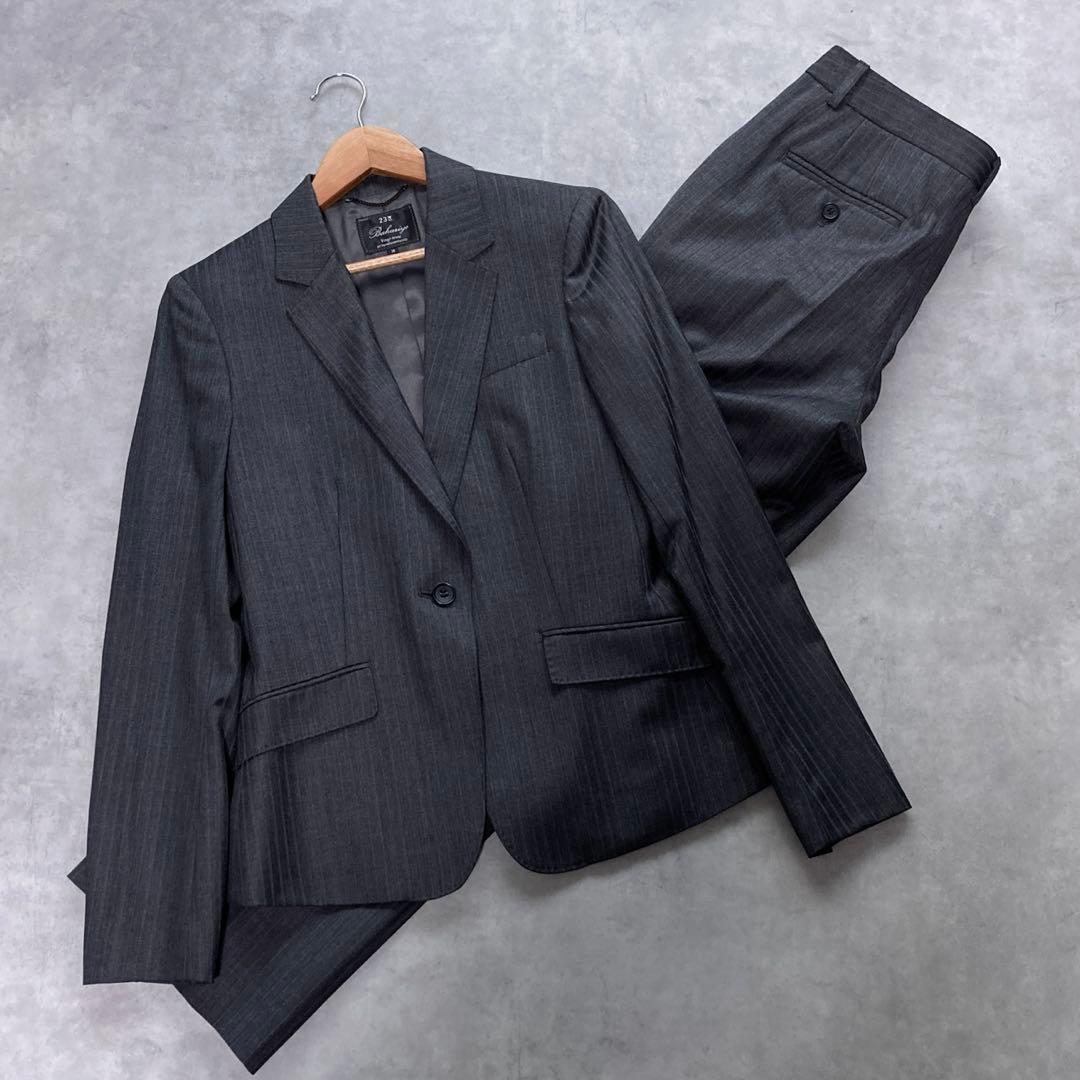 美品 23区 パンツスーツセットアップ 38 グレー ストライプ 総裏 M