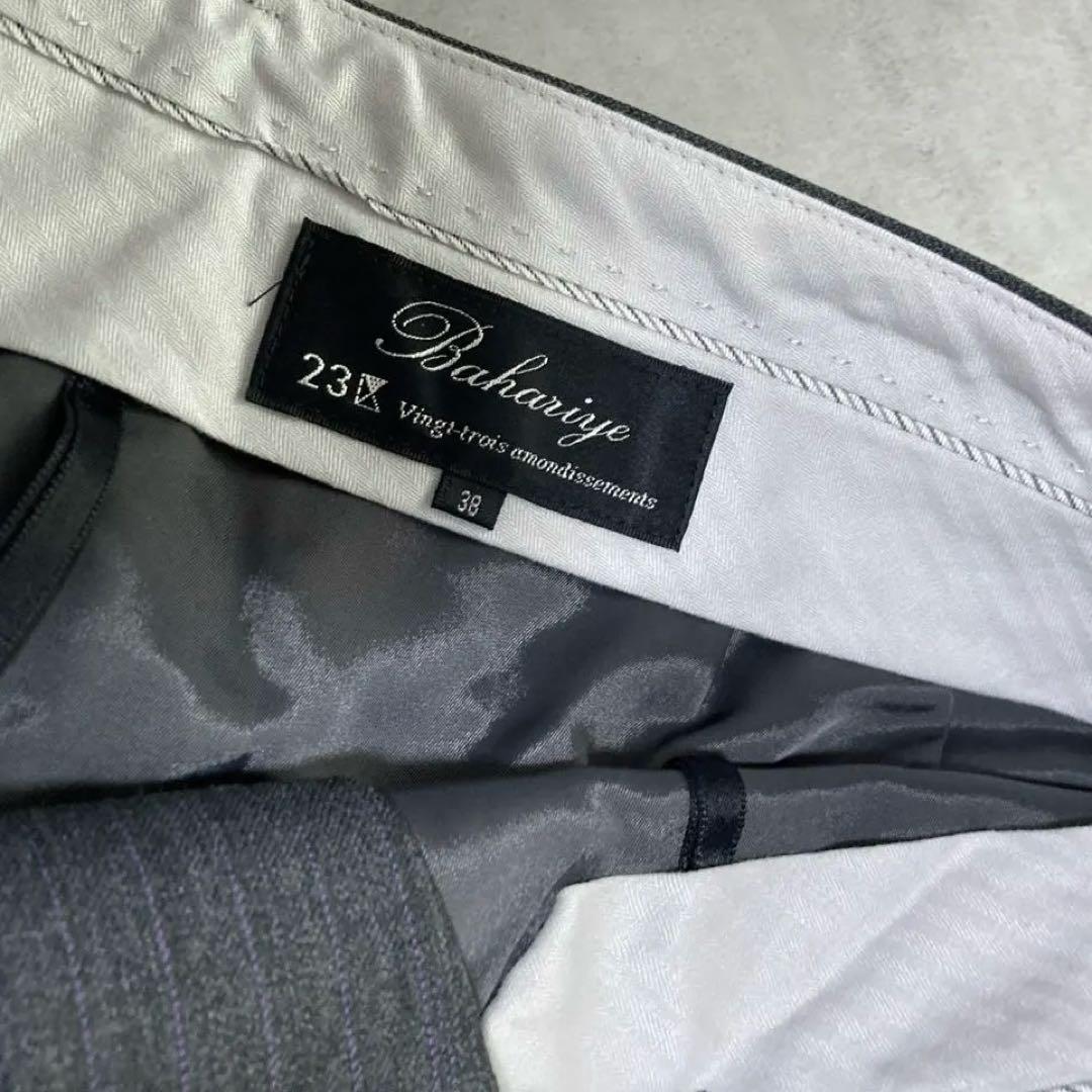 美品 23区 パンツスーツセットアップ 38 グレー ストライプ 総裏 M
