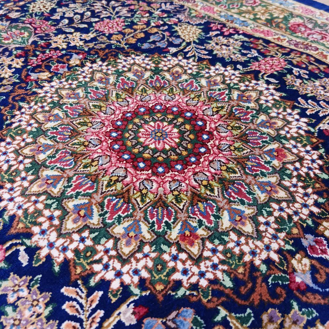 Y3326 ペルシャ絨毯 クム バラティ工房 シルク100% 手織121万ノット