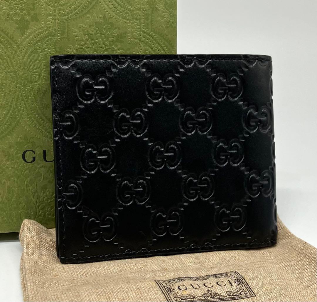⭐️ 極美品 グッチ シマ GG シグネチャー 二つ折り財布 ブラック 鑑定済