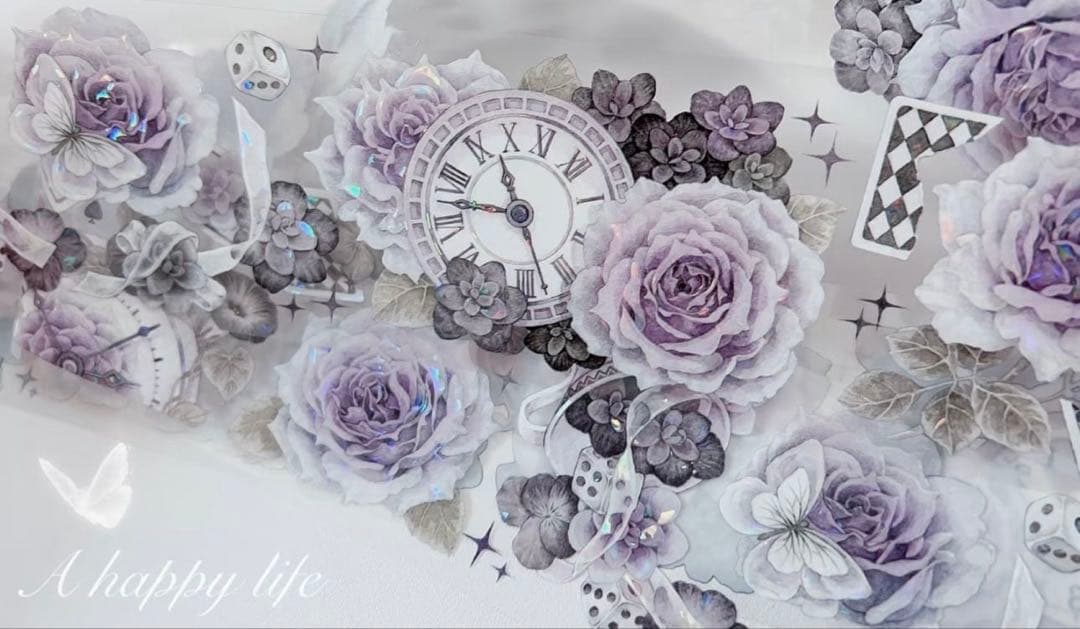 贝壳光 暮光紫烟 6cm×5m 半端巻き 海外マステ トランプ　花