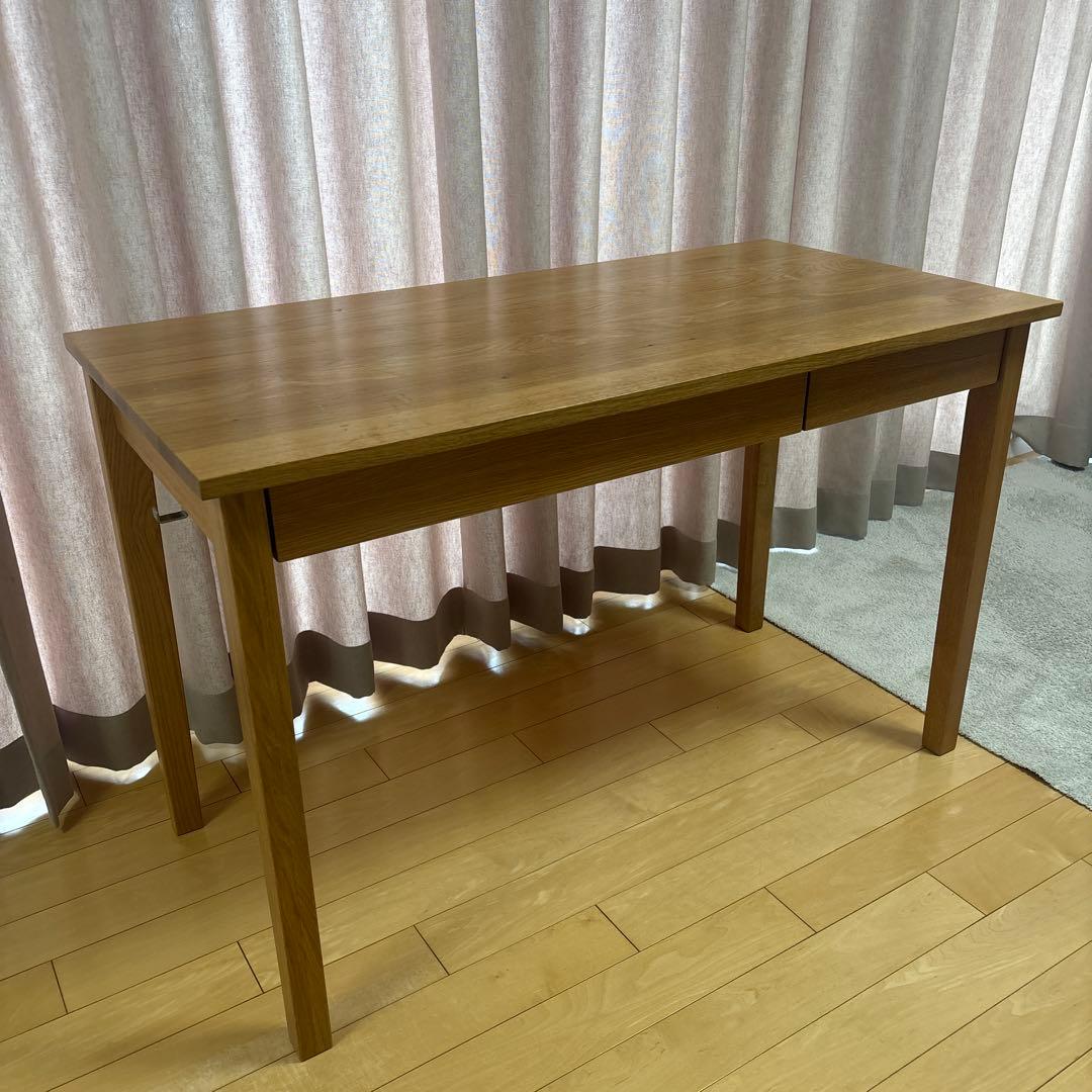 無印良品　無垢材デスク　引出し付き　オーク材　学習机