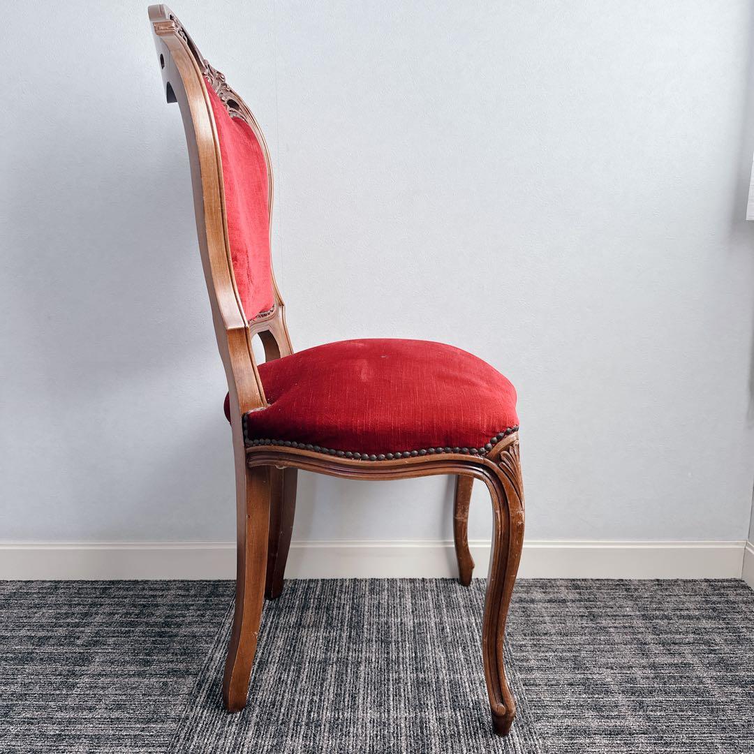 ロココ調 木製椅子 ベロア調 赤 猫脚 猫足 アンティーク チェア ①