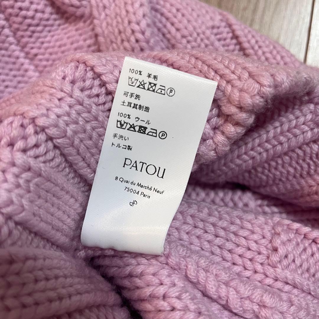 ケーブル編みピンク長袖ニットセーター