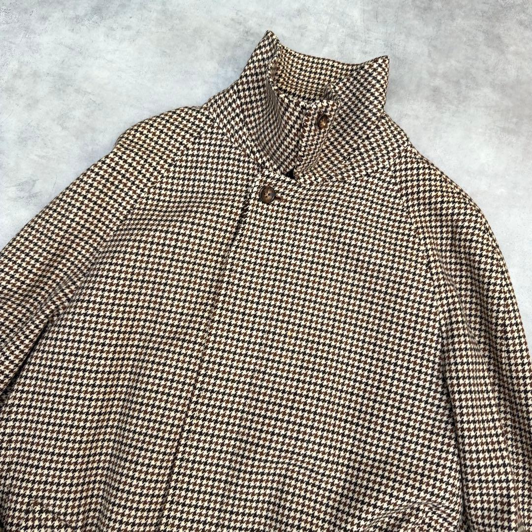 【バーバリー】カシミヤ ラムズ ロングステンカラーコート メンズ L 千鳥格子