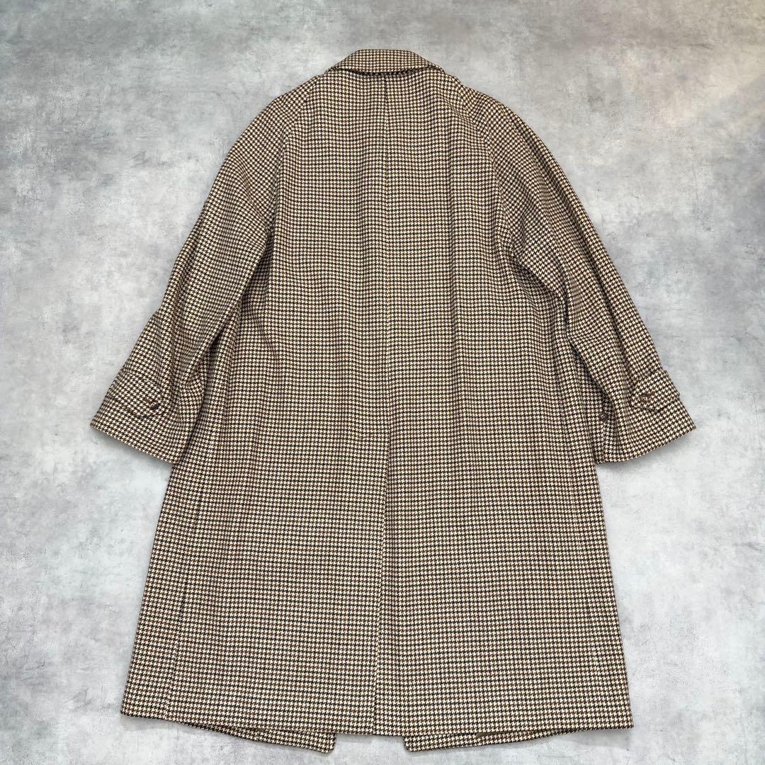 【バーバリー】カシミヤ ラムズ ロングステンカラーコート メンズ L 千鳥格子