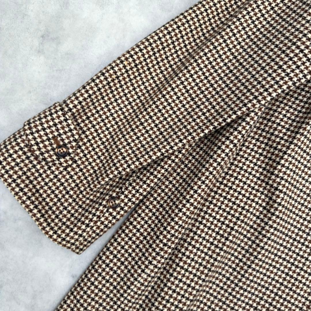 【バーバリー】カシミヤ ラムズ ロングステンカラーコート メンズ L 千鳥格子