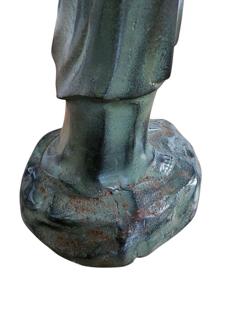 慈母観音菩薩 古美術品 鉄製 刻印あり 仏像 鋳物 高さ53cm 観音立像